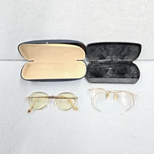 2 Antique Gold Wire Rimed FRAMES ONLY  1/10 12K Gold Filled w/ Case