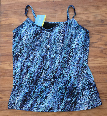 Bal Harbour Swim Womens Tankini Top 2X Blue Print Padded Adjustable Straps NWT