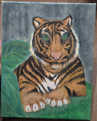 Tiger Big Cat Painting on Canvas, Contemporary Art. 8''X10'' Canvas, Signed By Me.