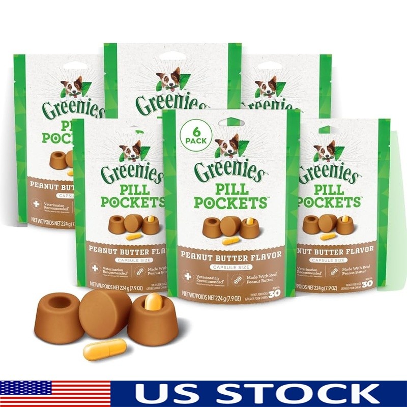 6 Pack Pill Pockets for Dogs Soft Dog Treats Peanut Butter F