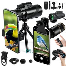 80X100 22x25 Zoom HD Lens BAK4 Hiking Monocular Telescope Phone Clip Tripod