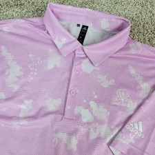 Adidas Mens XL Pink White AOP Paint Splatter Performance Stretch Polo SS
