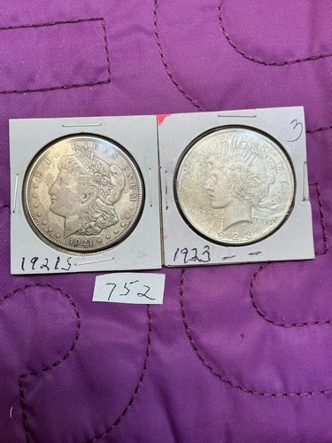 1921-S VF+ (Morgan 1$ )And XF+ 1923 (Peace 1$ )Silver    Lot #752