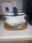 Vintage Glass Hand-Blown Purse/Vase White And Brown, Murano Style