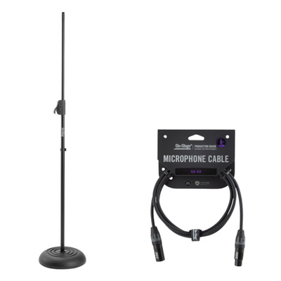 Quick-Release Round Base Mic Stand + 6ft Balanced XLR Short Audio Cable Bundle