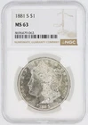 1881-S Morgan Silver Dollar NGC MS63 S$1 San Francisco Minted No Reserve