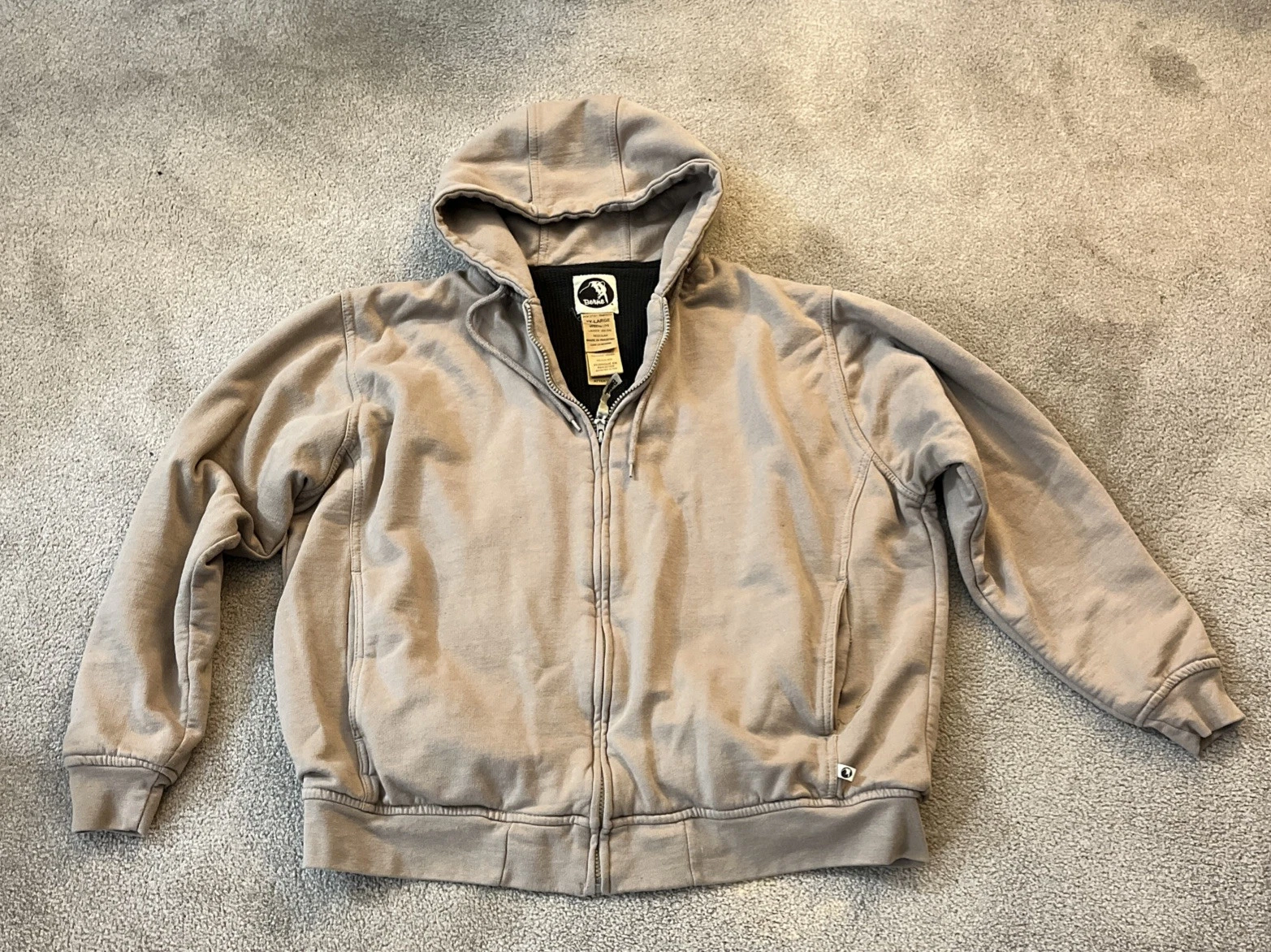 Berne Womens Hoodie Sweatshirt Size 2XL Beige Thermal Waffle-knit Lining