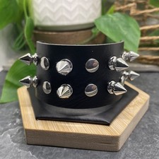 Punk Goth Bracelet Black Leather Spike Rivet Metal Studded Wristband B458