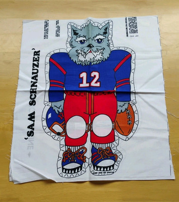 Vintage Cut & Sew Fabric Panel  ''Sam Schnauzer'' Football Player 