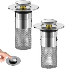 2PCS Bathroom Sink Drain Strainer,Pop Up Sink Drain Stopper Hair Catcher with...