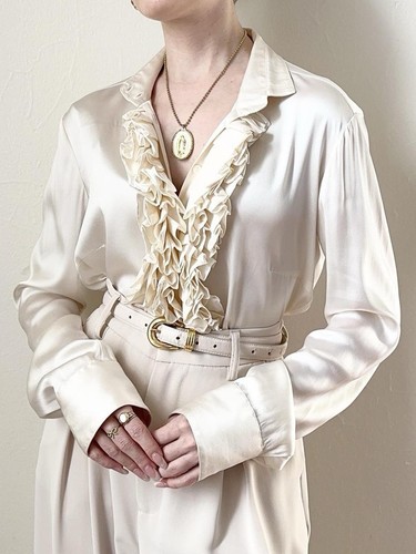 Vintage Italian Pure Silk Ruffle Blouse - Picture 7 of 8