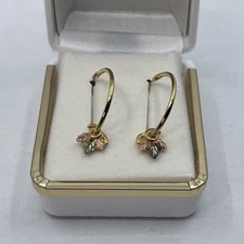 NEW Vintage 10K Black Hills Gold Tri-Color Hoop Earrings