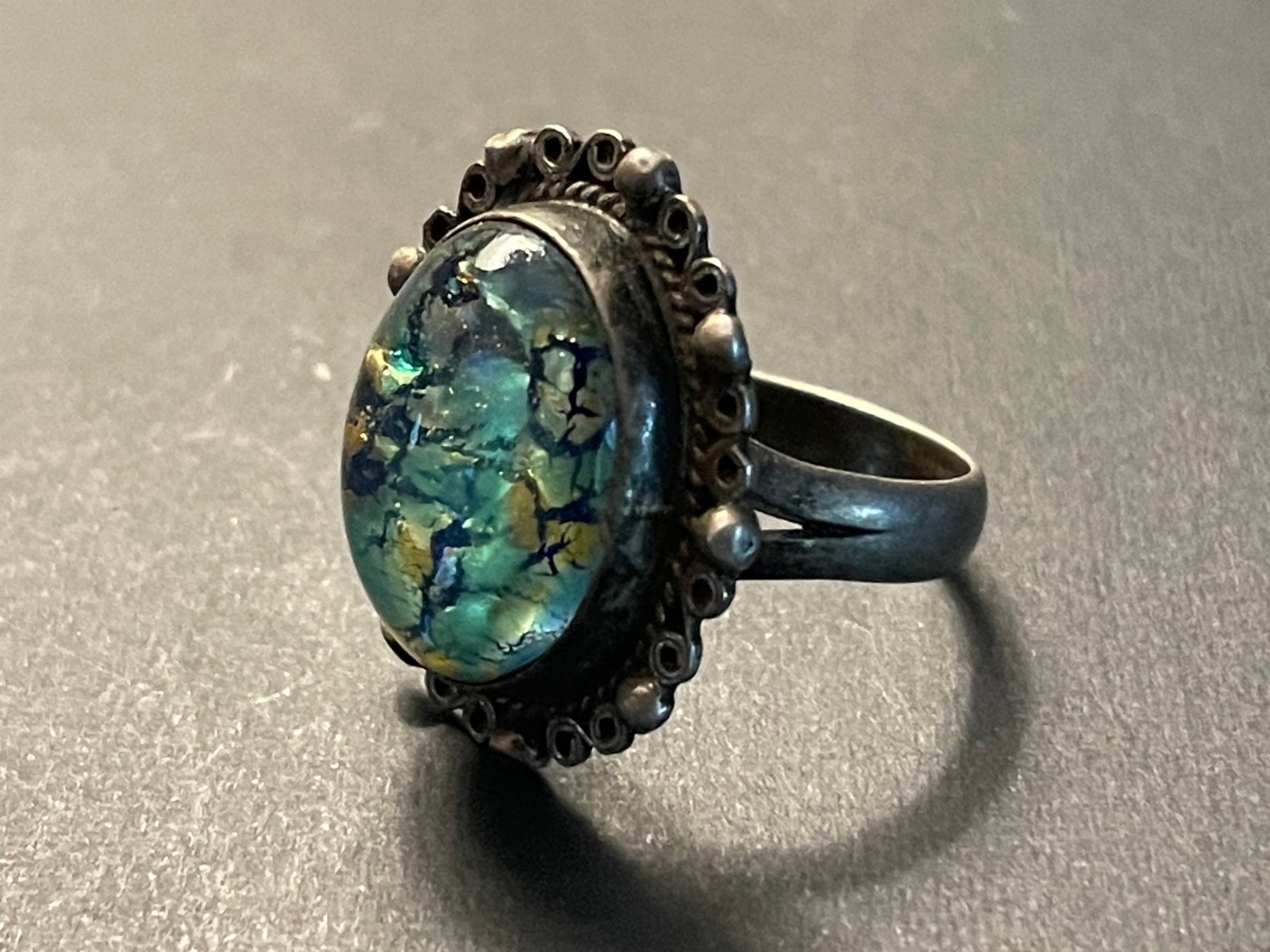 Vintage Simulated Opal Ring Solitaire Sterling Si… - image 2