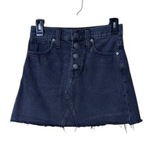 Madewell Button Fly Y2K Denim Mini Skirt Size 23 Black Y2K 90s Festival Grunge
