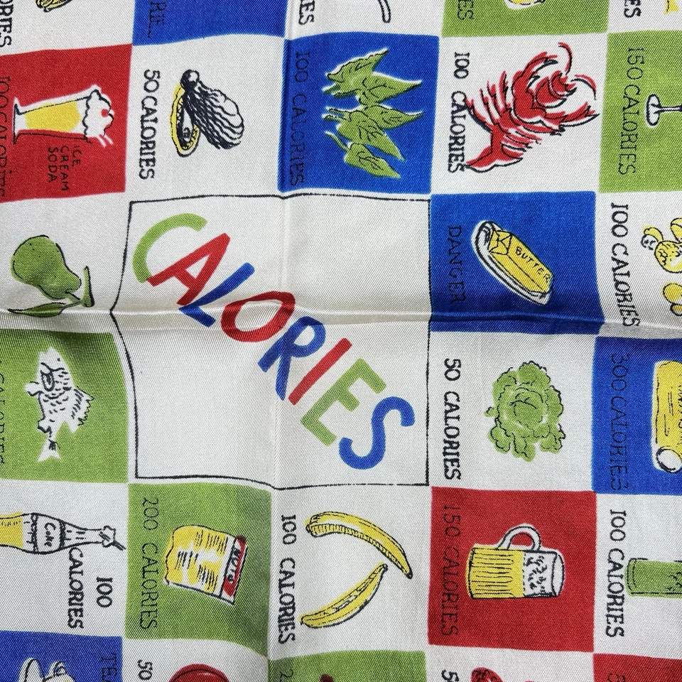 复古 Glentex 五颜六色的食品和饮料 Calories COUNTER 真丝手帕 16x16 — 第 2/4 张图片