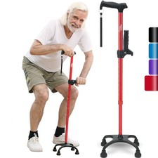 Quad Cane, Walking Cane for Men  Women with 4 Pronged Base for Extra Balance