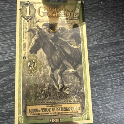 #ad Oklahoma Goldback 2025 $1 Banknote 1 1000 Troy Ounce 24K Gold Foil Note $30.75