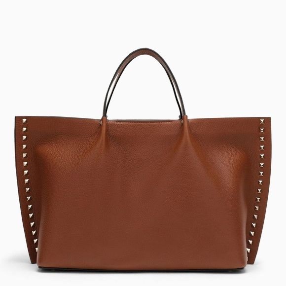 Valentino Garavani Rockstud Medium HG5 Brown Grained Leather Tote