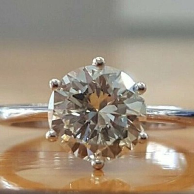 2CT Round Cut Solitaire Moissanite Engagement Ring 14K White Gold Plated For Her