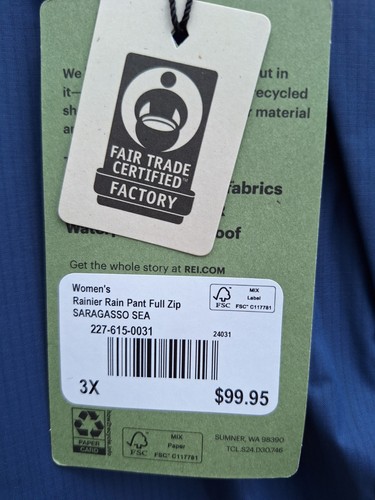NWT Womens REI Rainier Rain Pants 3XL Hydrowall 2.5L Windproof Waterproof Nylon - Picture 3 of 12