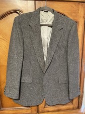 Haggar Men's Tweed Sport Coat Blazer Two Button Wool Dark Gray 44R Made In USA