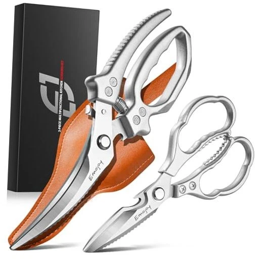 2-Piece Kitchen Scissors Set with Poultry Shears, Japanese Stainless Sliver