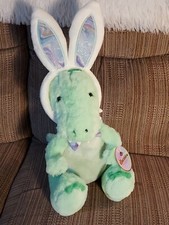 FAO Schwarz plush Green T-Rex Dinosaur Sparklers bow Easter bunny ears 16" NWT