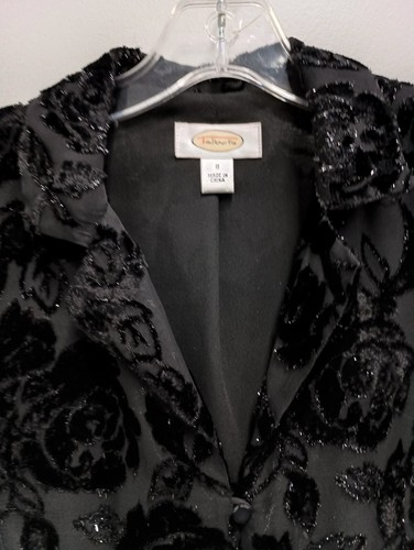 Vintage Y2K Talbots Blazer Jacket Size 8 Black Velvet Burnout Floral Classic - Picture 3 of 8