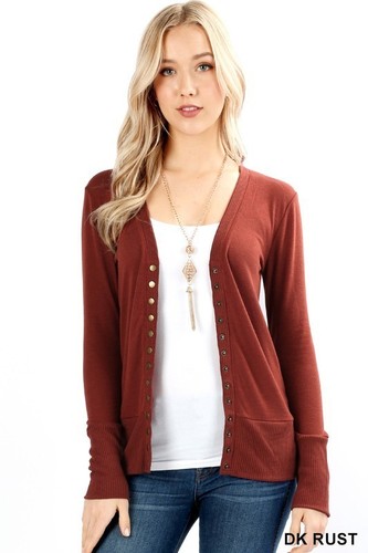 Women Snap Button Front V-Neck Soft Stretch Rayon Blend Fabric Sweater Cardigan - Picture 33 of 64