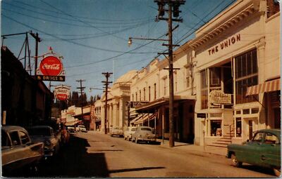Main Business Section Mill Street Grass Valley California Postcard Coca-Cola
