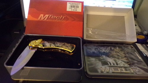 Lot of 2: MTech USA Knife in Tins Wolf & Eagle Item #PK-20406 & 20407