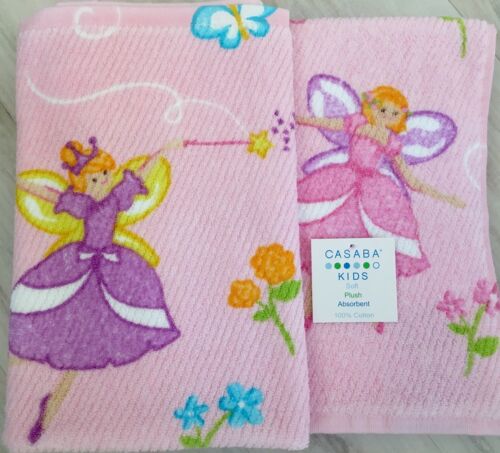 Casaba Kids Girls Fairies Butterflies 2PC Bath,Hand Towels Set Pink