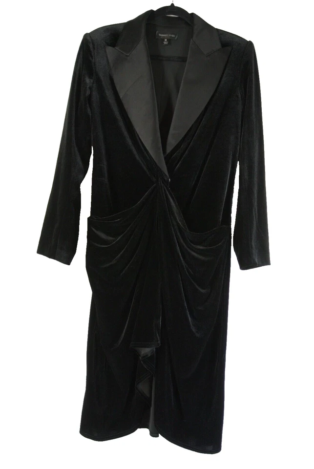 Nuevo con etiquetas Vestido midi de terciopelo Tadashi Shoji manga larga en negro talla XL #D7113 Foto 4 de 4