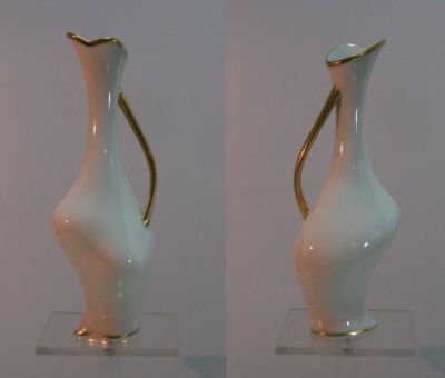 Lindner Vase Fifties Design cremefarben Goldrand 50er Jahre