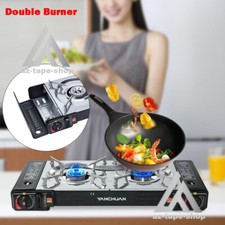 Portable Double 2 Burner Gas Stove Camping Butane Cooker Barbecue Gas Cannister