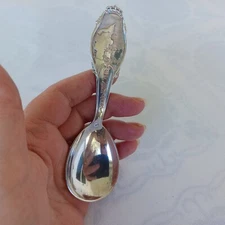 Vintage Danish Silver Plate Baby Spoon Engraved Map DFA DAMA PM 5 in