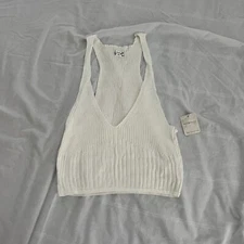 NWT FREE PEOPLE HALTER EGO SWIT V-NECK RIBBED CROPPED CAMI TANK TOP IVORY L