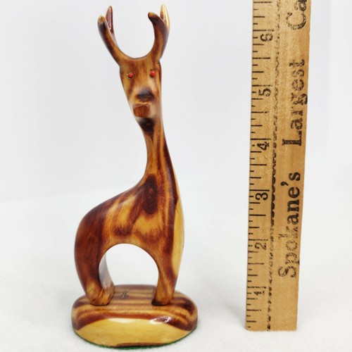 Figura de ciervo de madera de hierro vintage de la década de 1960 de mediados de siglo moderna joya estilística ojos a mano - Imagen 2 de 9