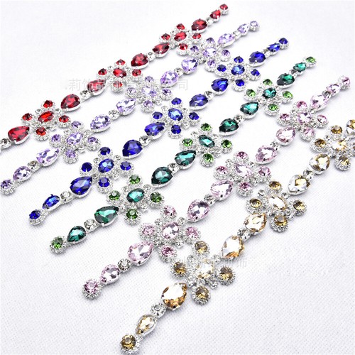 Shiny Rhinestone Applique Crystal Diamante Floral Chain Trimming Sew On Decor - Picture 7 of 26