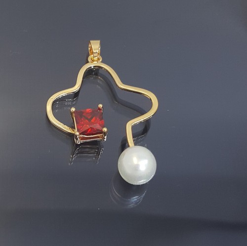 18K Gold Filled Stunning Italian Red Spinel 18ct GF Pendant 30mm - Picture 6 of 10