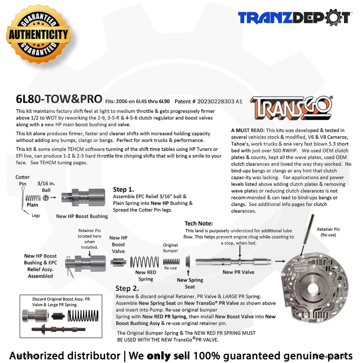 TransGo 6L80 TOW & PRO Shift Kit For GM 6-Speed Transmission - Valve Body Reprogramming (2006 & Up)