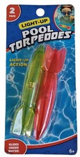 2-Pk Light-Up Pool Torpedoes Toys-Assorted Colors. Brand New.