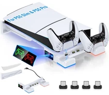 PS5 Pro Horizontal Stand for PS5 Pro/Slim Consoles,Dual Controller Fast Charging