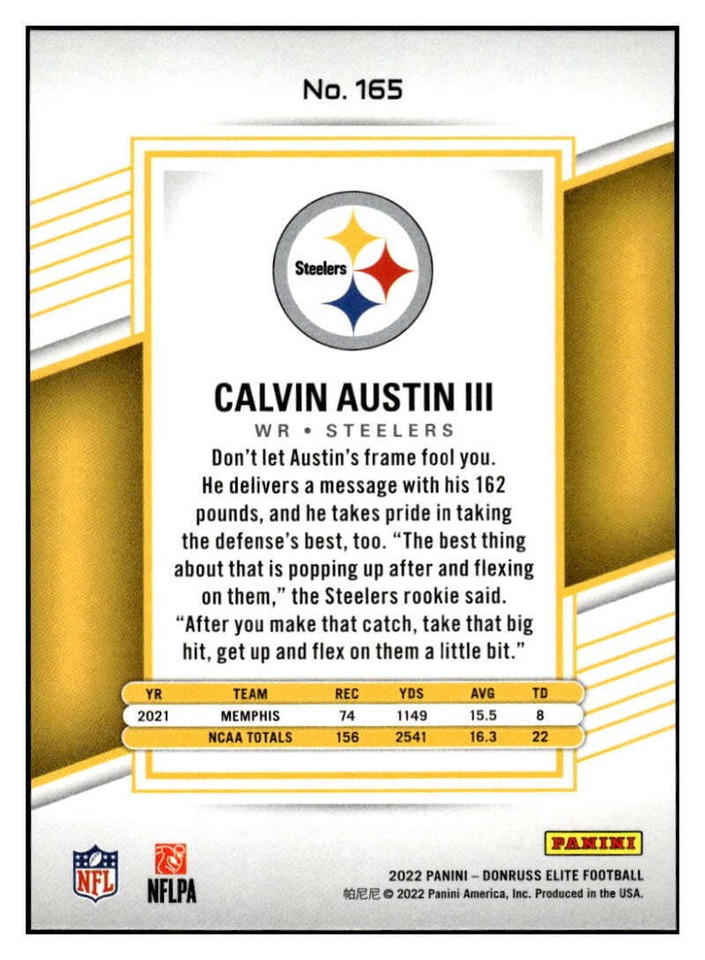CALVIN AUSTIN III RC 2022 Donruss Elite /499 Status Explosion #165 ROOK ...