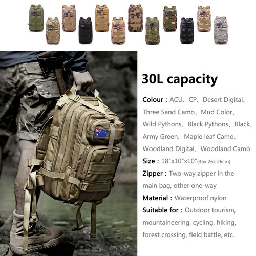 30L/40L/80L Military Camping Tactical Backpack Rucksack Travel Hiking Army Bag - Picture 8 of 131