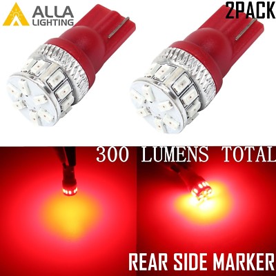 Alla Lighting 2x 194 Super Bright Red 18-LED Rear Side Marker Lights Bulbs Lamps