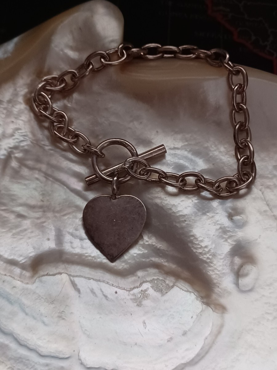 Vintage Sterling Silver Heart T-Bar Bracelet fully Vintage Sterling Silver Heart T-Bar Bracelet fully