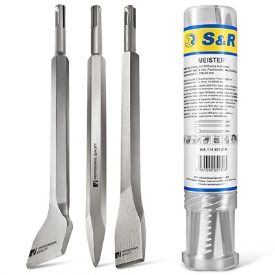S&R Bohrhammer Meißel-Set SDS-plus, 3-teilig, robust und hitzegehärtet