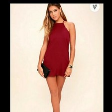 Lulu's Endlessly Endearing  Maroon Scallop Halter Mini Dress size Medium