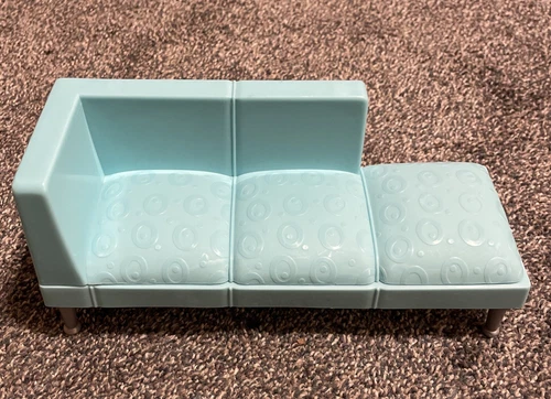 Vintage Barbie Doll House Furniture Blue Sofa Couch Chaise Mattel 2000